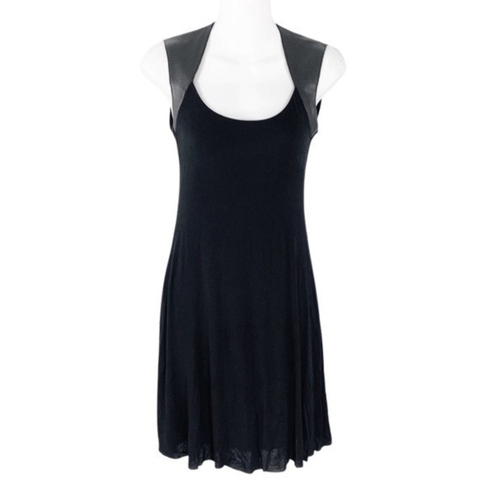 Bailey 44 black leather shoulder scoop neck flare dress XS ZZ7